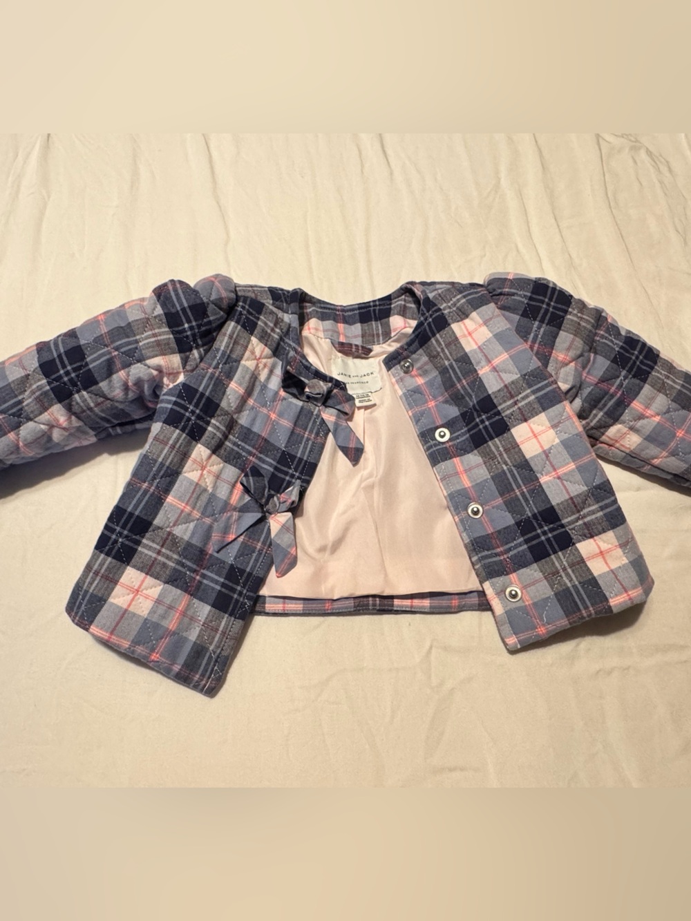 Janie and Jack Navy and Pink Plaid Jacket with Bow Accent